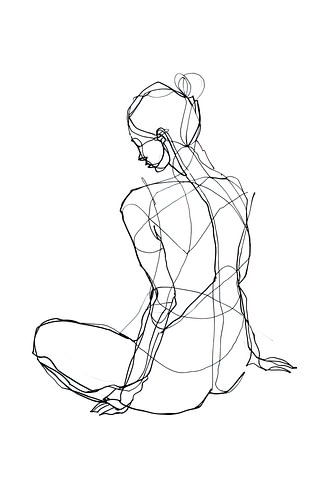 Naakt vrouwenportret in lijn tekening