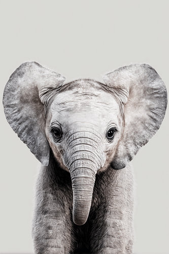 Portrait of an Elephant Calf in Soft, Neutral Shades of Grey by Eva Lee