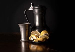 Still life with historical Tin and lemon by Frank Lavooij