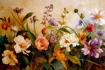 Ein stimmungsvolles botanisches Blumenstillleben mit warmen Farbtönen von Studio Pieternel