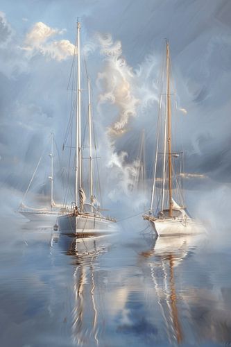 Dreamy atmosphere of sailboats on a summer day, soft colours and endless horizon