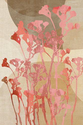 Bloemen in pastelroze en oranje op beige linnen