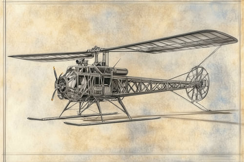 Detailed technical drawing, sketch of one of the first helicopters