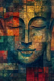 Abstract Buddha in colourful cubist style by Art & Soul Creations