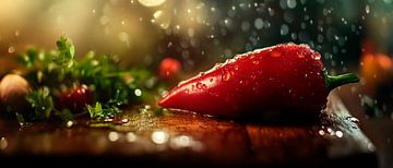 Fresh peppers with water droplets by Poster Art Shop
