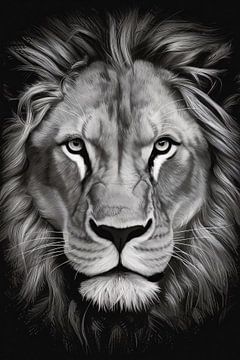 De Monochrome Blik van de Majestueuze Leeuw van De Muurdecoratie