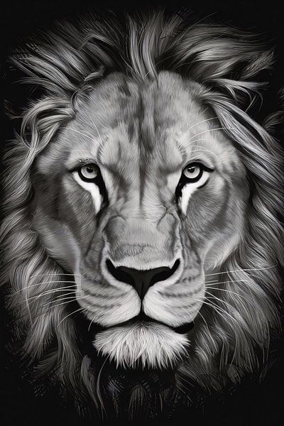 Der monochrome Blick des majestätischen Löwen von Art & Soul Creations