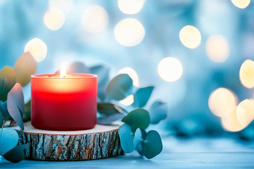 Red candle with eucalyptus twigs by Poster Art Shop