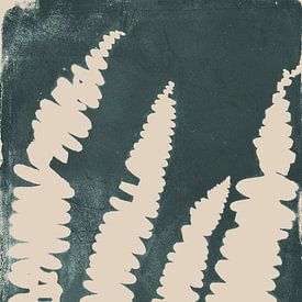 Farnblätter in Beige auf Teal. Moderne botanische Kunst. von Dina Dankers