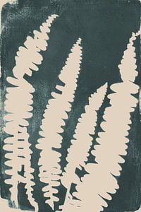 Farnblätter in Beige auf Teal. Moderne botanische Kunst.