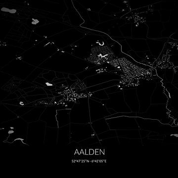 Zwart-witte landkaart van Aalden, Drenthe. van Rezona