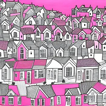 Stadt in Rosa, Schwarz und Weiß