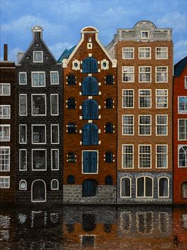 Amsterdamse grachtenpanden schilderij van Carolien Bol