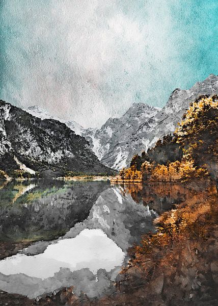 Almsee, Österreich landschapsschilderij #waterverf van JBJart Justyna Jaszke