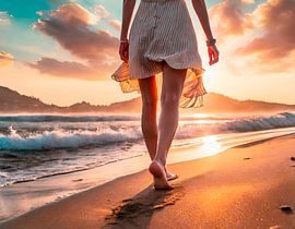 Te voet op het strand