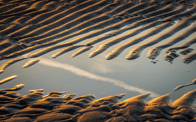 Reflectie in het strand. van Jolanda Bosselaar