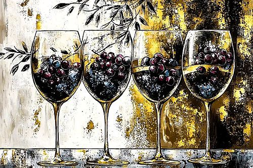 Elegant wine glasses and grapes by Art & Soul Creations