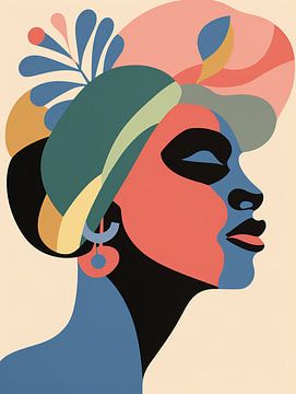 African Woman with Flowers, Abstract by Caroline Guerain