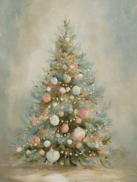 Arbre de Noël en pastel - style peinture hivernale douce avec décoration ornée par But First Framing