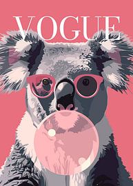 koala Stylish wearing sunglasses blowing pink bubble gum vogue poster by Cross