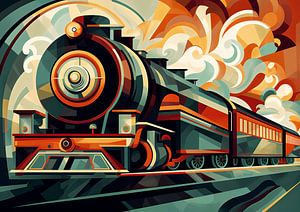 Train à vapeur Art déco abstrait