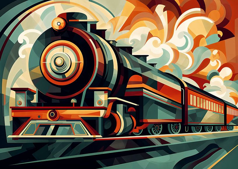 Steam train Art Deco style abstract by Jan Bechtum
