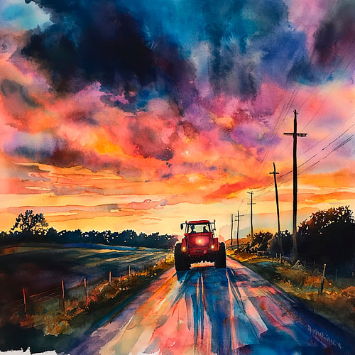 Zonsondergang over land