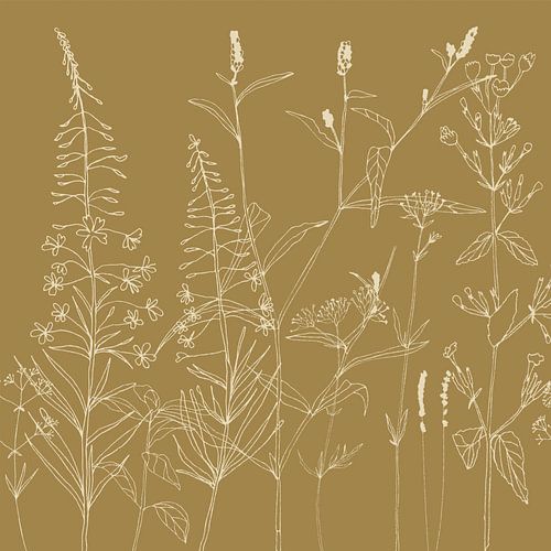Fleurs et plantes des prés en jaune ocre.
