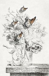 The Butterflies and The Vase with Flowers