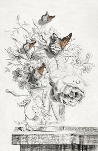 The Butterflies and The Vase with Flowers