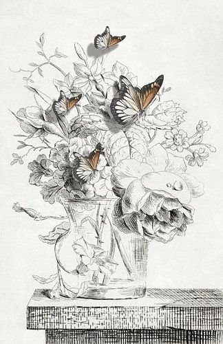 The Butterflies and The Vase with Flowers by Marja van den Hurk