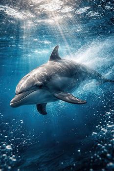 Delphin unter Wasser mit Sonnenstrahlen – Dynamische Meeres-Wildtierfotografie