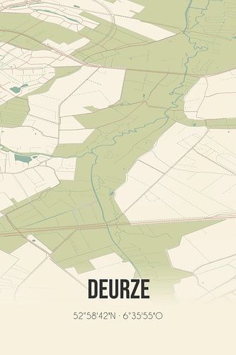 Vintage landkaart van Deurze (Drenthe)