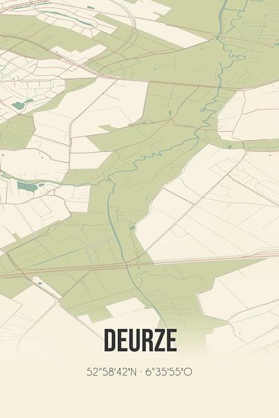 Vintage map of Deurze (Drenthe) by Prints of Place