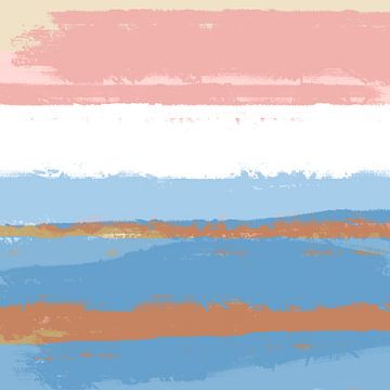 Moderne abstracte kunst in heldere pastelkleuren. Zeegezicht in blauw, wit, roze. van Dina Dankers