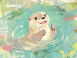 Otter | Otter mit Lächeln im Sommer von Blickfänger Gemälde