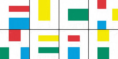 Geometric shapes in red blue yellow green