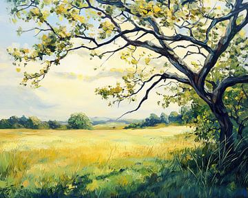 Lente zon en groene bladeren
