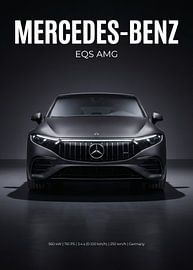 Vue de face d'une berline de luxe électrique Mercedes-AMG EQS gris foncé sur Cross