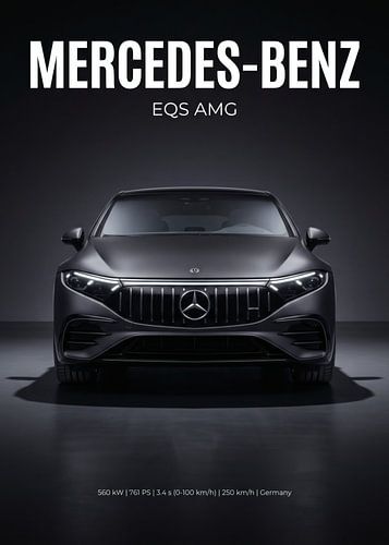 Vue de face d'une berline de luxe électrique Mercedes-AMG EQS gris foncé
