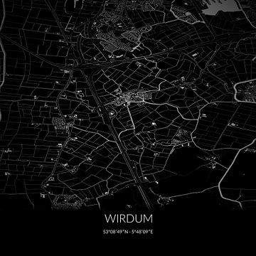 Zwart-witte landkaart van Wirdum, Groningen. van Rezona