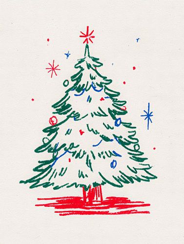 Illustration d'un arbre de Noël ludique aux accents rouges et bleus
