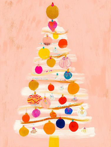 Arbre de Noël abstrait et coloré - illustration de Noël moderne et ludique en rose pastel