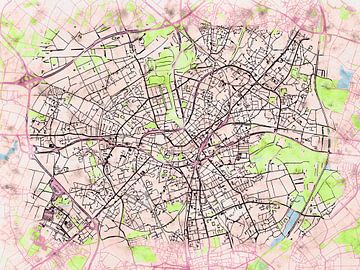 Kaart van Mönchengladbach in de stijl 'Soothing Spring' van Maporia