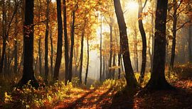 Herfstbos met kleuren en bladeren