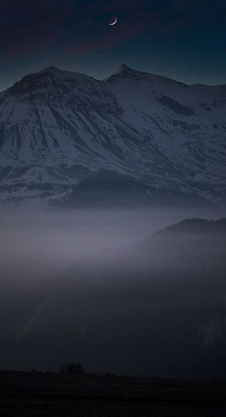 Moonset in the French alps by Tijmen Wierenga