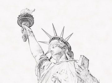 Statue de la Liberté, dessin à la main au crayon sur Maria Kray