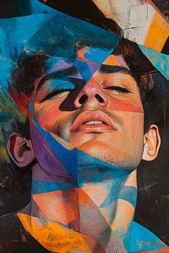 Kleurrijk portret van een jonge man van Poster Art Shop