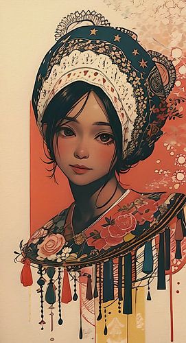 Japanse prinses in oranje en beige