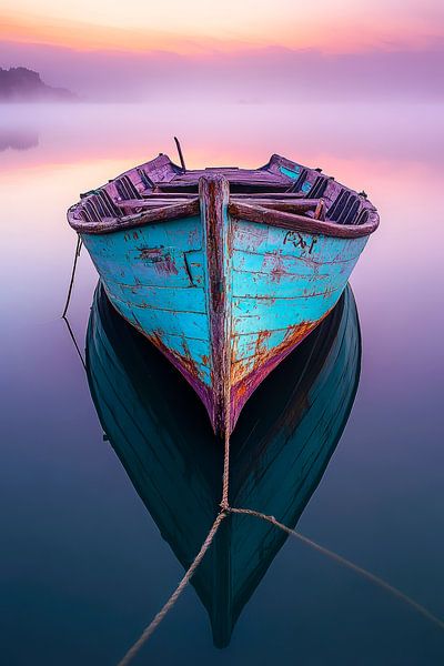 Colourful boat in the fog - calming silence by Poster Art Shop